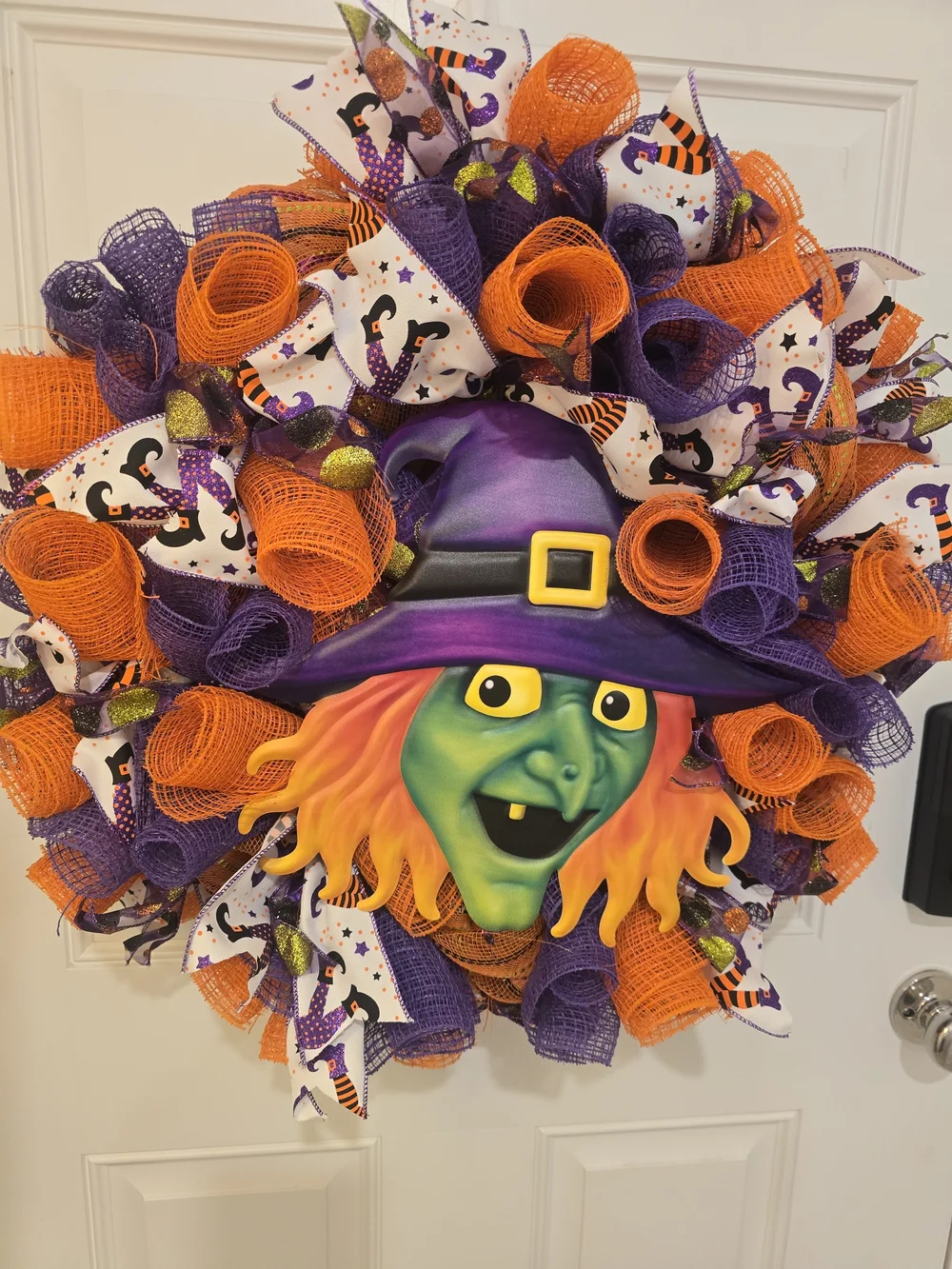Halloween Witch Door Wreath - Purple & Orange Witch